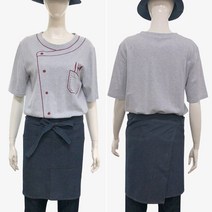 베리안 바리스타 데님 앞치마 미니 하프 H형 목걸이형, 1장, 데님 하프 랩 허리 앞치마