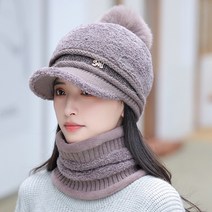 [겨울밍크털여성모자] [사은품증정] 여성 귀달이모자 넥워머 세트 겨울모자 방울 털모자 방한모자