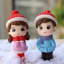 테라리움 소품 크리스마스 커플 미니어처 미니피규어, 산타모자커플