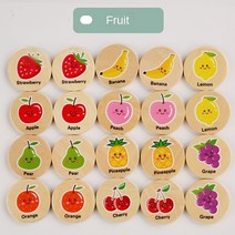 몬테소리 교육용 나무 소재 패턴 퍼즐 게임 어린이 만화 동물 메모리 체스 사고 훈련, Fruits