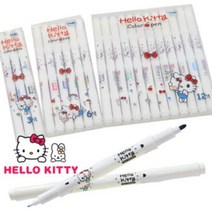 모리스 헬로키티 트윈칼라펜 3색 6색 12색세트 양면팁 칼라 수성펜 그림그리기 스케치, 헬로키티 트윈칼라펜 6색