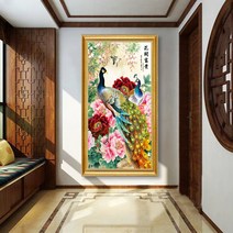 현관 행운 공작 사무실 재물운 가득 보석십자수 재료, 80x150CM