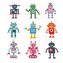LR 1 세트 만화 패턴 다이아몬드 페인팅 키트 5D DIY 수제 어린이 스티커 장난감 Souptoys 홈 장식 공예품 아트 수지, D12 robot