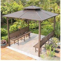 파고라 전원 주택 시골원두막 농막 그늘막 조립식, 3x3m 아연도금  + 3면 좌판 + 테이블