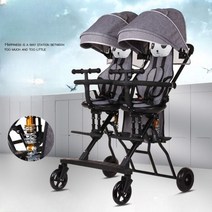 베이비 쌍둥이 아기 유모차 가벼운 접이식 쌍둥이 2인용 연년생 유모차, 블랙일반