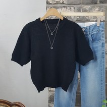 상상그이상 여성용 국내제작 홀리 하찌 울반팔 라운드넥 니트 신축성좋은 부드러운소재 무지 캐주얼 데일리 반팔니트