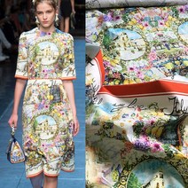 레트로 풍경 성 코튼 포플린 프린트 원단 브랜드 패션 의류 셔츠 자카드 알리바바 익스프레스 드레스