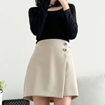 투디 투버튼 트임 언발 A라인 스커트 랩스커트