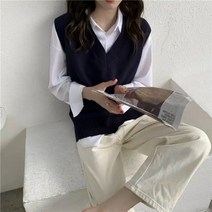 JUST FEEL!NG 여성 케이블 울 단색 브이넥 올리브 루스핏 베이직 기본 레이어드 무지 캐주얼 옆트임 조끼 니트 베스트 램스울 오버핏 코디