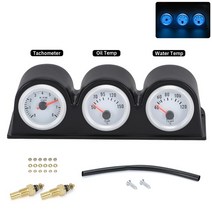 유면계 유량계 LZONE - 52MM 3 In 1 볼트 미터 + 수온 게이지 + 오일 압력 게이지 키트 전압계 또는 오일, 10 TAG14-BLUE