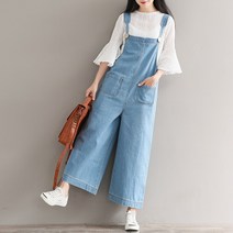 새로이 MSLXL70U 청 멜빵 바지 와이드 점프수트 연청 진청 청바지