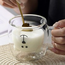 [로하티] 행복카페 손잡이 이중 유리컵 곰돌이 동물컵, 상세 참조