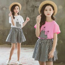 베비포 여아용 체크 치마 반바지 상하복 세트 ST173
