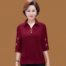 Pagekorea 여름 중년 엄마 반팔 티 카라 상의 40대 50대 Q