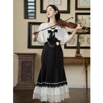 클래식 블랙 레이스 원피스 데이트 봄 복고의상 연주회