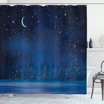 34평 거실커튼 3중 방한커튼 암막 커텐 moon 샤워 신비로운 겨울 시즌 원더랜드 with starry sky forest landscape 패브릭 욕실 장식 세트 후크