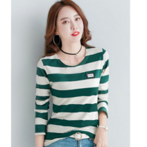 데이홀릭 여성용 긴소매 봄 가을 박스레터링 스트라이프 긴팔 티셔츠