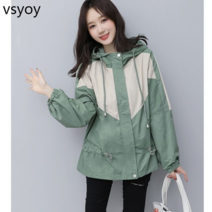 vsyoy 캐주얼 여성 윈드 브레이커 2022 봄 새 한국어 버전 느슨한 짧은 코트 코트 봄과 가을 긴 작은