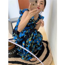 블루 민소매 꽃무늬 원피스 태국 방콕 다낭 휴양지 해외여행여름옷