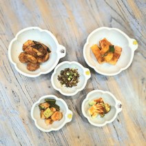 매화 손잡이 핸드메이드 도자기 찬기 앞접시 반찬그릇, 화이트, 대