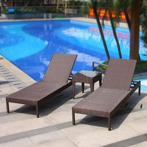 야외 라운지 레저 비치 의자 전원주택 수영장 등나무 리클라이닝 호텔 발코니 벤치 침대, 침대 1개 + 매트리스가 있는 커피 테이블 1개