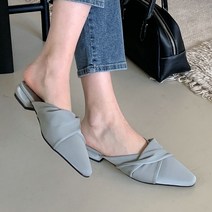 꼬임 매듭 스트랩 미들굽 여성블로퍼 뮬앞막힌 슬리퍼 블랙 그레이 아이보리 3cm