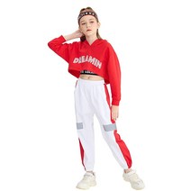 LOLANTA 여아용 3피스 의상 크롭 후드 탱크 탑 조거 팬츠 세트 힙합 재즈 스트리트 댄스 스케이트보드 의류 레드