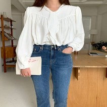 여자 엘타이 스카프 셔링 페미닌 로맨틱 블라우스