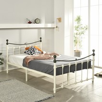 리빙힙 소그노 철제침대 철재침대 슈퍼싱글침대 원목침대, 화이트(프레임+스프링매트리스)