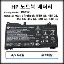 RE03XL 정품 HP 노트북 배터리 ProBook 455R 455 450 445 G6
