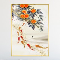 아트블루 풍수에 좋은 그림 물고기 황금 구어도 동물 풍수 인테리어 액자, 7번 붉은꽃 구어도