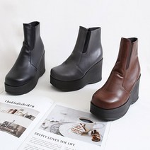 런슈즈 (국내제작) 여성 통굽힐 첼시 밴드 지퍼 앵클부츠 9cm