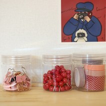 투명 플라스틱 원통 보관 케이스 머리끈 고무줄 용기 3사이즈 [Clear Plastic Small Item Hair Band Clip Case 3 Sizes], L