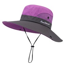등산 사파리 모자 버킷햇 여성용 여름 와이드 챙 UV UPF 보호 포니테일 낚시 모자, 04 Purple