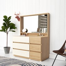 원마인드 샤르망 LED 조명거울 화장대 서랍장, 와이드체스트+일반거울-아이보리