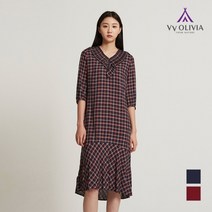 [올리비아로렌] 착용감이 부드럽고 가벼운 체크 프릴 롱 원피스 VVCOAWF7221.15