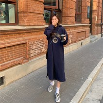맨드리 루즈핏 기모 레터링 후드 롱 원피스