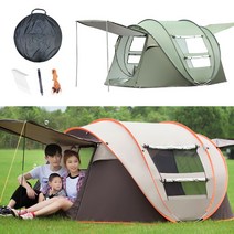 퍼스트레인 패스트 캠핑 방수 자동 아웃도어 캠프 간편설치 캐노피 원터치 텐트, 3~4인용(텐트+폴대+밧줄), 그린
