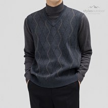 스타일에스 남자 프리미엄 브이넥 아가일 패턴 겨울 니트 조끼 베스트