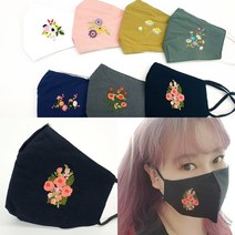 겨울면 꽃자수 마스크 이도 꽃문양 답례품 선물용, 블랙, 개당