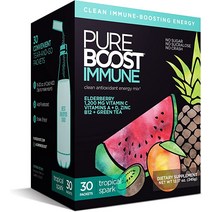 Pureboost Immune Clean Energy Drink Mix 엘더베리 1200mg 비타민 C A D 아연 28가지 미네랄 및 슈퍼영양소 함유 면역 보조제Tropical, [04] 트로피컬 스파크