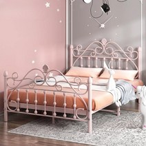 핑크 공주침대 철제 유럽풍 프레임 퀸사이즈 엔틱 철재, 1800mmx2000mm, B 화이트
