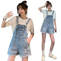 JUST FEEL!NG 여성 여름신상 루즈핏 점프수트 캐주얼 데일리 청 데님 반바지 멜빵바지 빅사이즈