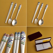 꼬마 사슴 어린이 은수저 2종 99% 스푼 포크 젓가락 세트 조카선물 기념 문구 새김 입학 선물 잔치 기념일 로고 인쇄 답례품 단체 고급케이스 종이선물 포장 딸 아들 은제품 파는곳, 청색-수저+젓가락+무료종이포장