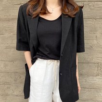 [발리걸] 데일리 린넨 카라 투버튼 반팔 오버핏 자켓
