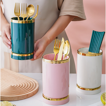 루나뷰링 물빠짐 세라믹 도자기 수저통 조리도구통 대형, 핑크(유광)