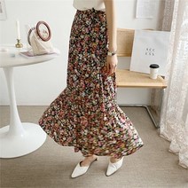 다잇템 여자 하늘하늘 중간 패턴 롱 SS 스커트 (7626122)