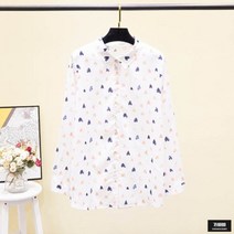 가바바 여성 빅사이즈 긴팔 블라우스 통통 튀는 하트 패턴 디자인 쉬폰 긴팔 블라우스 G44018