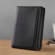노트커버 공책 임원 A4 폴더 지퍼 padfolio 비즈니스 문서 홀더 3 링 바인더 PU 가죽 가방 계산기 포함, [02] Black
