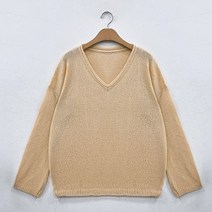 오오엘 여성용 여름 쿨링 오버핏 브이넥 부클사브이 니트